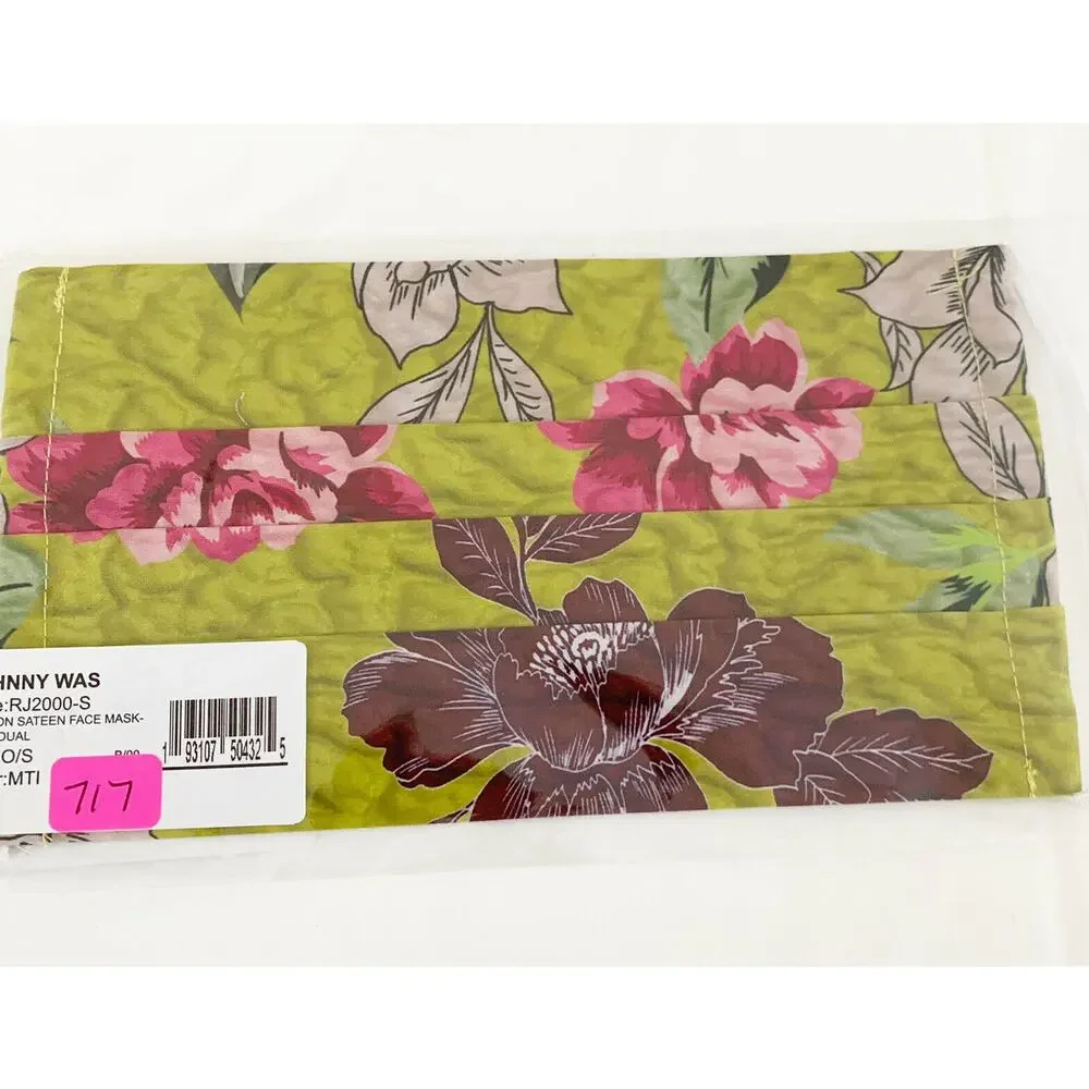 JOHNNY WAS Face Mask Designer Cotton Floral Filter Pocket Face Covering Washable
